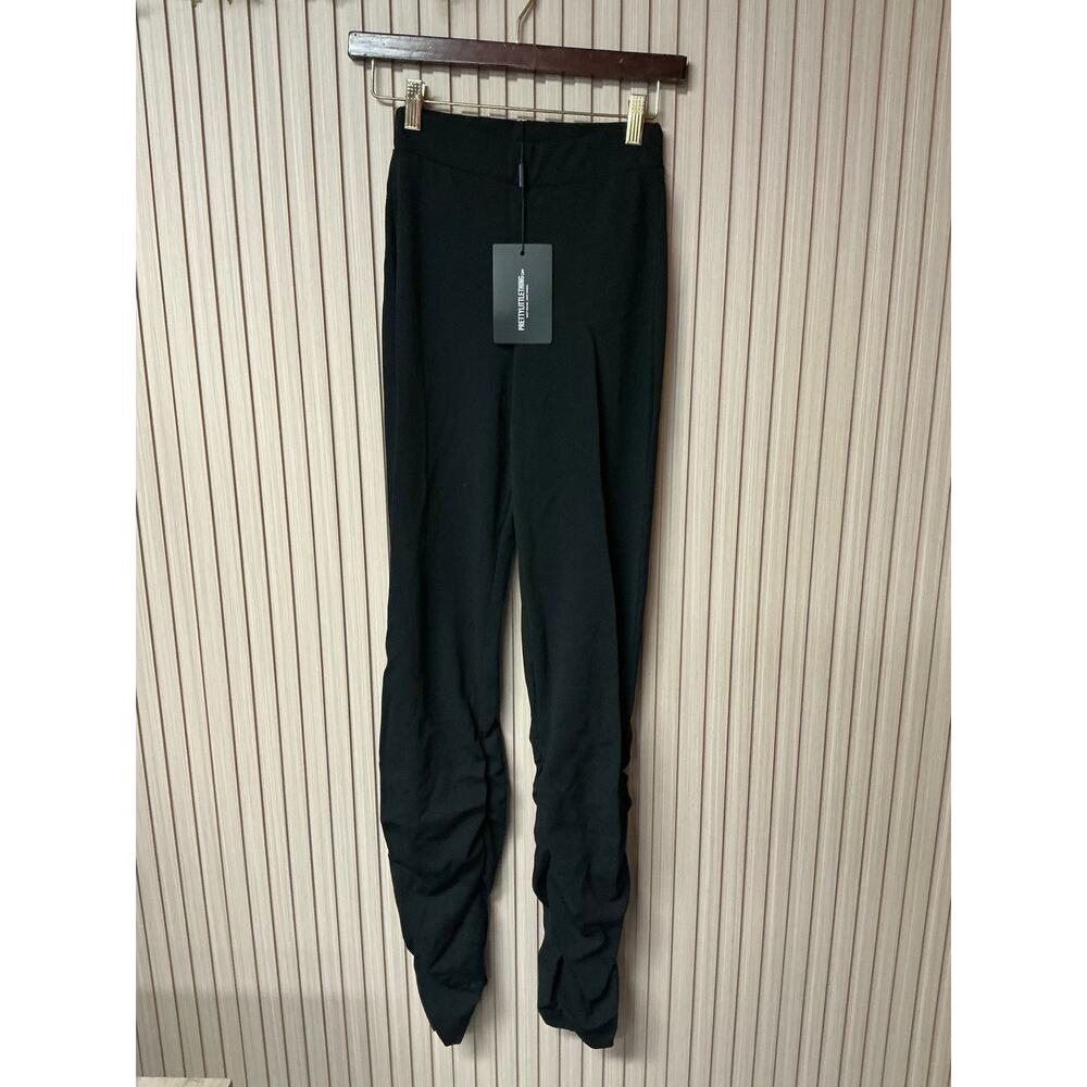 PrettyLittleThing Black High Rise Ribbed Stacked Leggings Size US 0